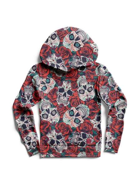 Bluza Fullprint z Kapturem, Rose Skull 