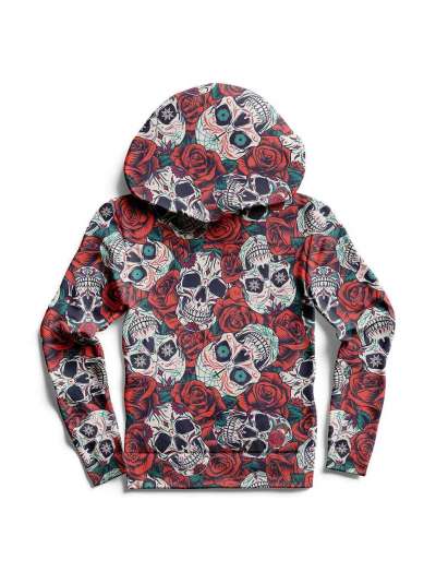 Bluza Fullprint z Kapturem, Rose Skull 