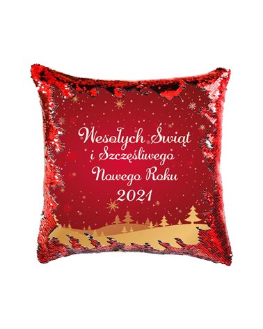 Poduszka Cekinowa, Szczęśliwego Nowego Roku 2021 Czerwone Tło, Prezent 